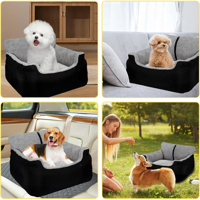 Автокрісло для собак великих порід, автоліжко для собак та котів, зручне автоліжко для тварин з поворотцем та антиковзною основою, чорний колір, великий розмір
