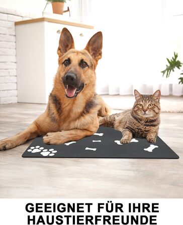 Підкладка під миску для собак та котів, чорна, 40x60 см: нековзна, швидковисихаюча, легко миється