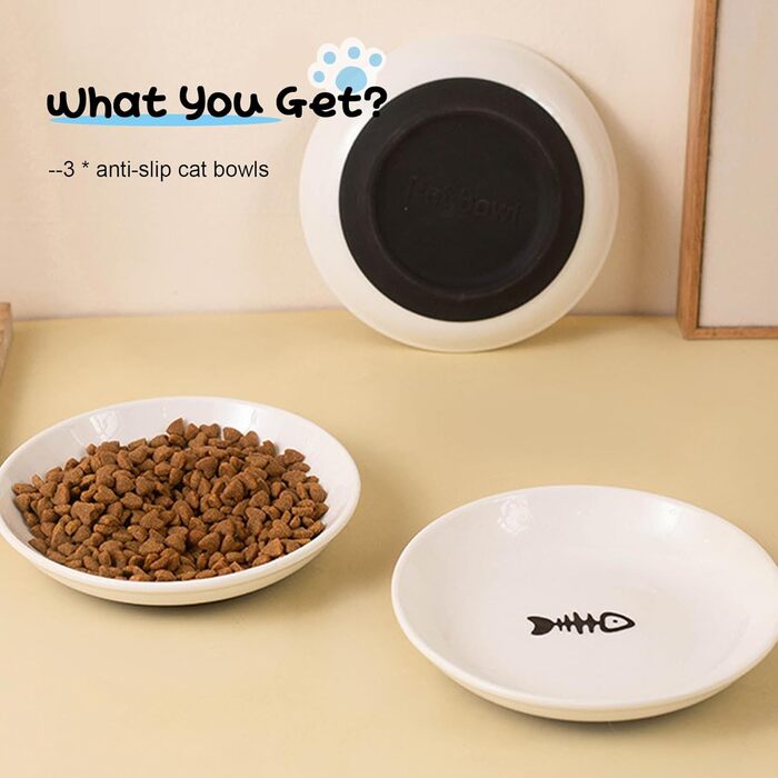 Набір мисок для котів з кераміки (3 шт.) з антиковзними килимками - Katzennapf