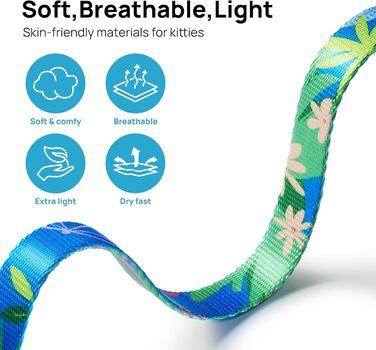 Шлейка та поводок для котів PetThem, антивитік, регульована, зручна, м'яка, легка, безпечна, для прогулянок, подорожей, кошенят, для маленьких, середніх та великих котів, колір: Hawaii Green