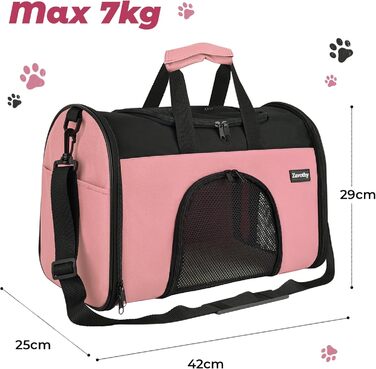 Транспортна сумка для котів та собак, дихаюча та складна, переноска для котів з регульованим плечовим ременем, знімна плюшева підстилка (рожева, S)