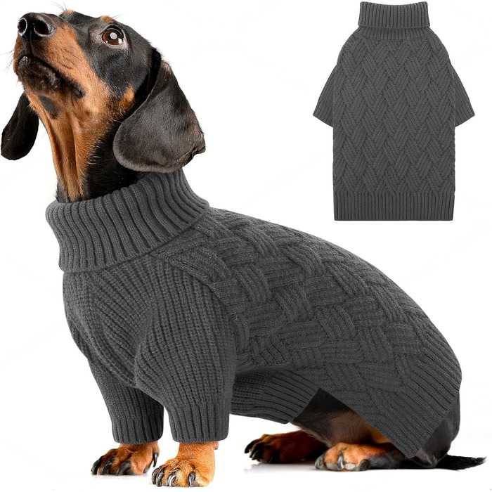 Теплий пуловер для собак та котів AOFITEE, святковий новорічний светр, в'язаний пуловер для цуценят, теплий вовняний пуловер з коміром-стійкою, одяг для собак та котів, чихуахуа (XS, сірий)