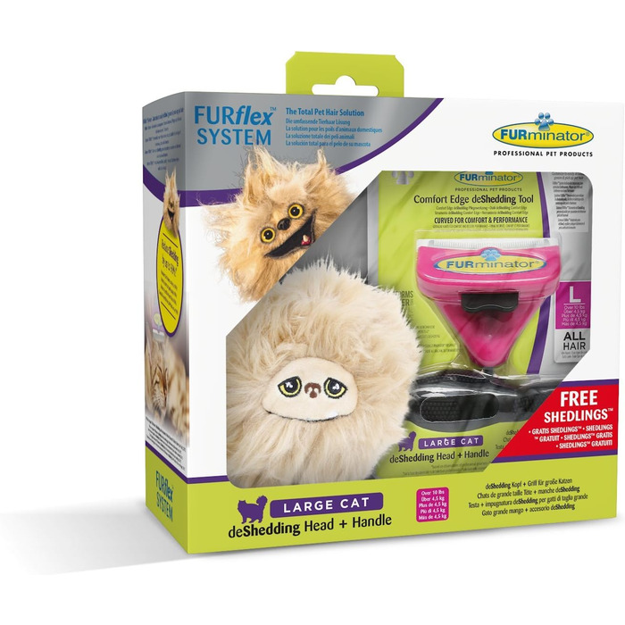 FURminator FURflex, щітка для догляду за великими котами, інструмент для видалення підшерстка, розмір L (з іграшкою для видалення шерсті)