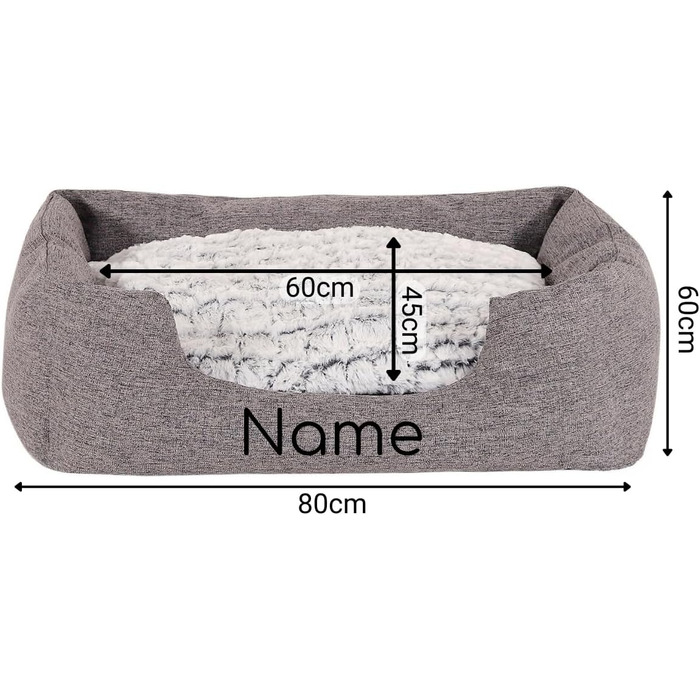 Клітинка для собак Lionto з м'яким двостороннім подушкою, затишне ліжко для домашніх тварин з меланжевим дизайном з глибоким входом для собак та котів усіх розмірів, 80x60 см, м'яке ліжко для собак, сірий (з нанесенням імені), сірий L 80 x W 60 x H 26 см 