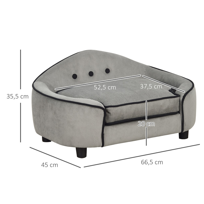 PawHut Dog Sofa Затишна лежанка для собаки з натурального дерева та плюшу для маленьких собак та кішок 66,5 х 45 х 35,5 см сірий