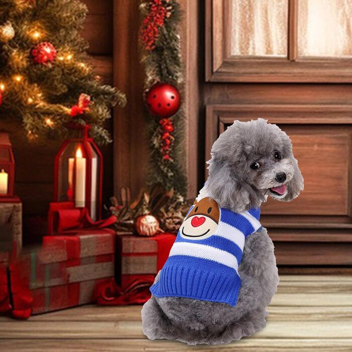Пуловер для собак на Різдво, кумедний різдвяний пуловер для собак з мультяшним оленем, Сантою та сніжинками, теплий в'язаний пуловер для собак маленьких, середніх та великих, XXS- (110-Green, ) 110-Зелений (M, 13-Blue)