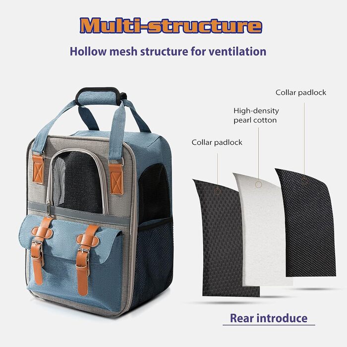 Рюкзак для собак та котів PETCUTE, дихаючий, для маленьких тварин, з відбиваючим ременем, складаний, знімний килимок, внутрішній ремінь безпеки, для прогулянок (Блакитний)