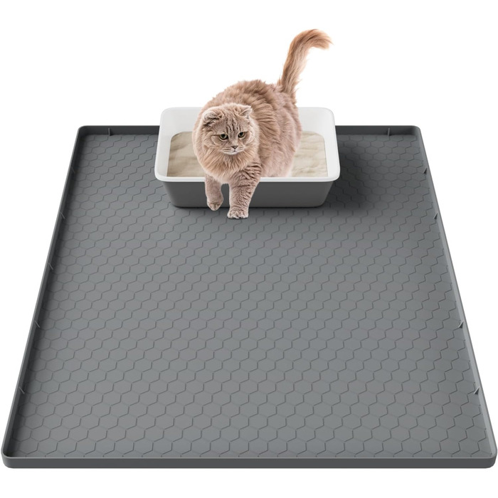 Килимок під лоток для котів 80x56 см, силіконовий, водонепроникний, легко миється, неслизький - сірий
