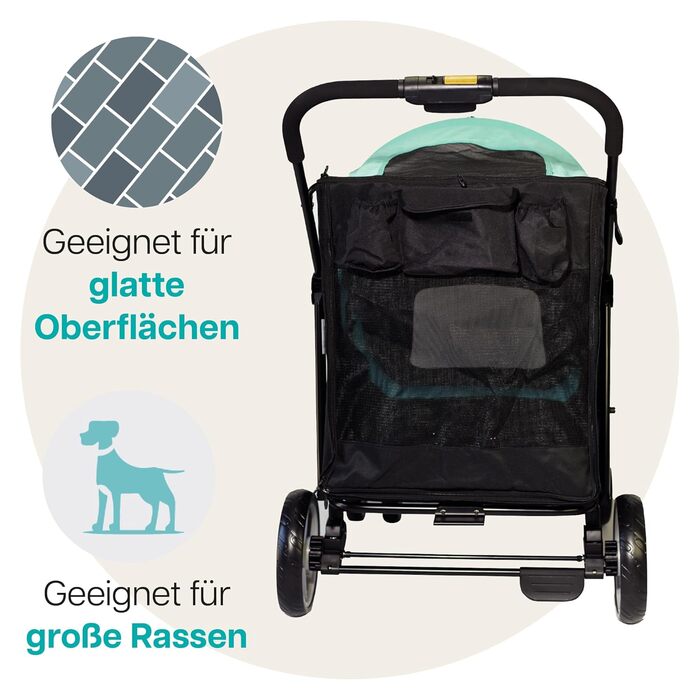 Візок для собак Innopet Mamut блакитно-чорний – до 50 кг, з дощовим захистом, складається одним рухом – поворотні колеса, візок для великих та середніх собак