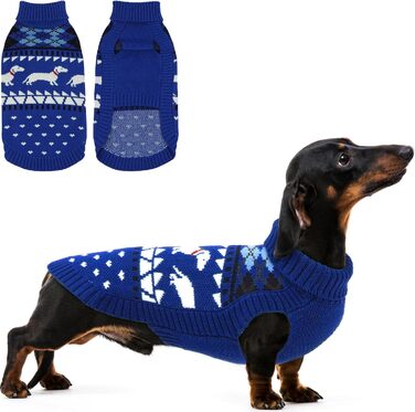 Пуловер для собак Лелепет для такс, в'язаний пуловер з візерунком такси, теплий пуловер для великих собак з високим коміром, зимовий пуловер, зелений (XL, синій)
