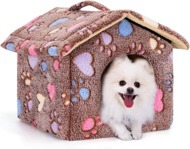 Будка для собак і котів Nobleza, зимостійка, розмір S, 42x39x33 см, портативна, знімний дах, миється, з матрацом, коричнева