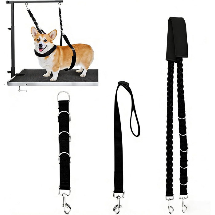 Нашийник для собак 3 шт., міцний, з регульованим тросом та D-кільцями, для грумінгу та купання