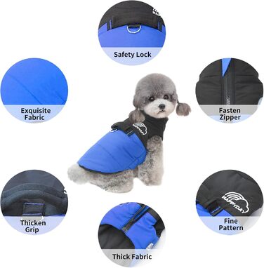 PETCUTE Зимовий теплий нашийник для собак, водонепроникний, для малих, середніх та великих собак, з отвором для повідка, ідеальний для зими, осені, весни (L, блакитний)