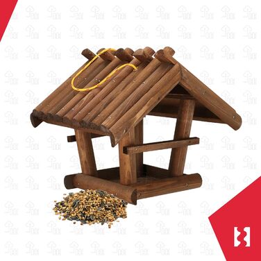 KOTARBAU® годівниця для птахів з натурального дерева, мала, темно-коричнева, підвісна, з 0,5 кг корму у подарунок