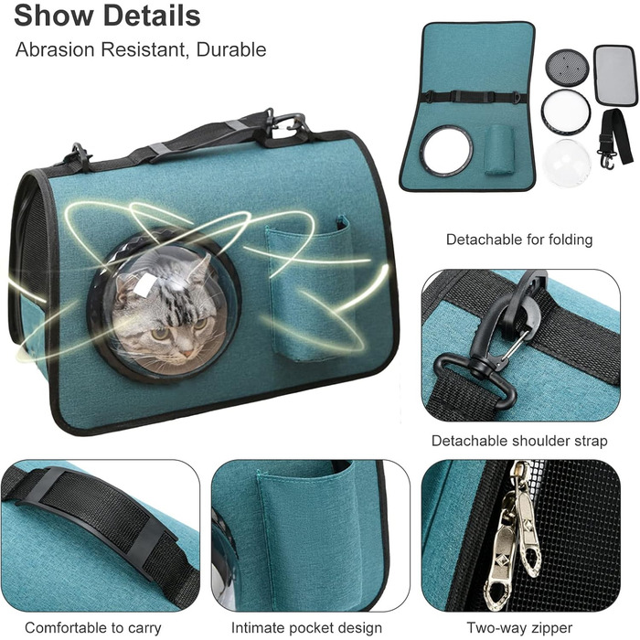 PETCUTE Транспортна сумка для собак та котів, складана, дихаюча, з регульованим плечовим ременем, знімний килимок, схвалена авіакомпаніями, чорна