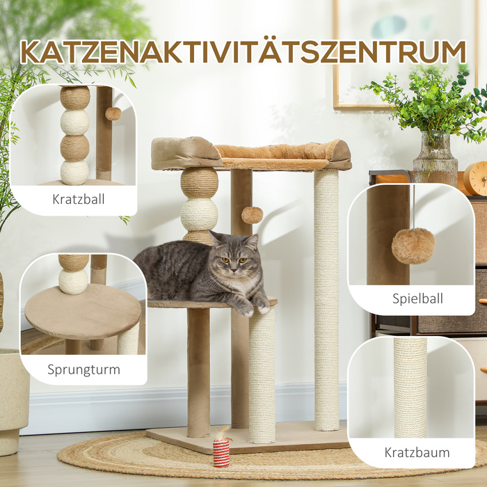 PawHut Cat Tree 86 см Cat Tree з платформою для стрибків, ліжко, ігровий м'яч, кігтеточка для кішок з джутовими кігтеточками, для кішок до 7 кг, кава | Аосом