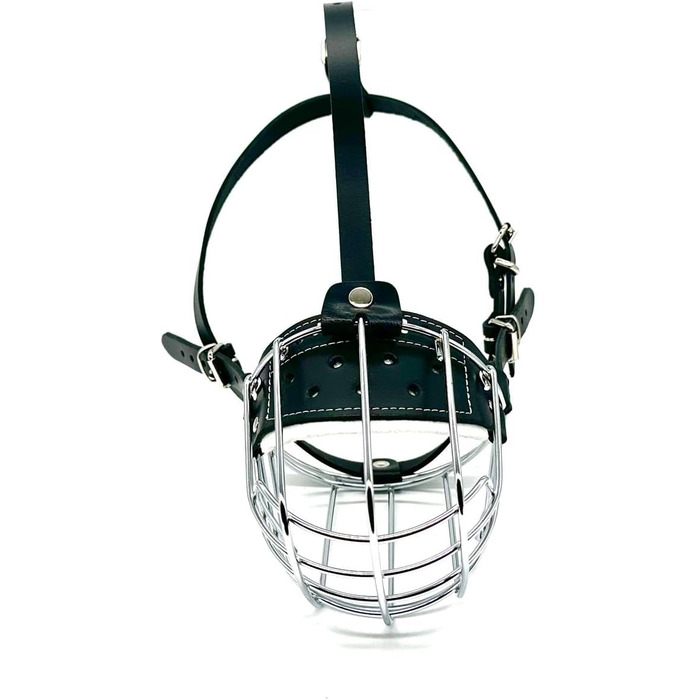 Міцний нашийник-маска для собак з металевої сітки, Rottweiler, Mastiff, Golden Retriever (R2, сріблястий/чорна шкіра)