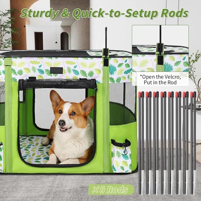 Зручний портативний будиночок для собак та котів 90x70x60 см. Розкладний вольєр для тварин, переносна клітка, будиночок для цуценят та кошенят, зелений