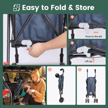 Дитяча коляска 3-в-1 для собак та котів, складна, 6 коліс, дихаюча сітка, (Морський колір)