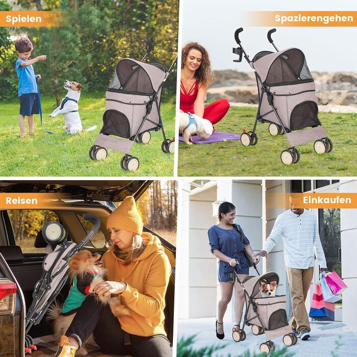 Візок для собак Hundebuggy: легкий, розкладний, для собак вагою до 9 кг, з кошиком та тримачем для напоїв, темно-зелений (кавовий)