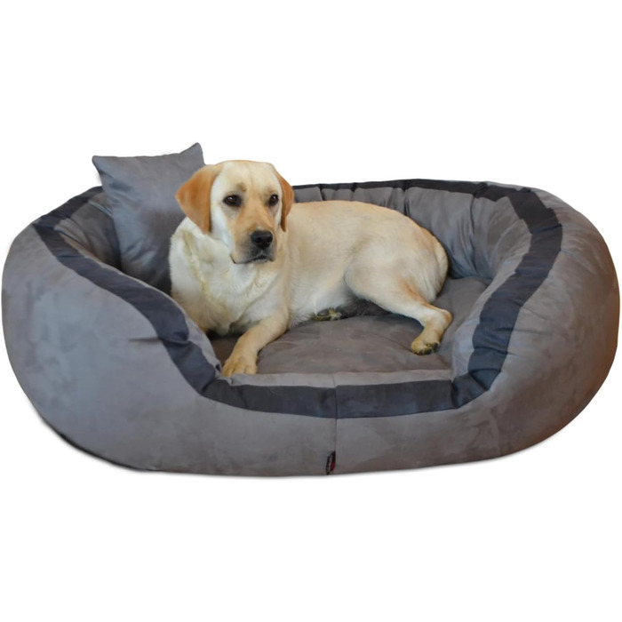 Ортопедичне ліжко для собак Tierlando® Pepper, ліжко-софа для собак, XL, віскоеластична піна, велюр, сірий, 110 см, велике та м'яке, PE4, розмір L +