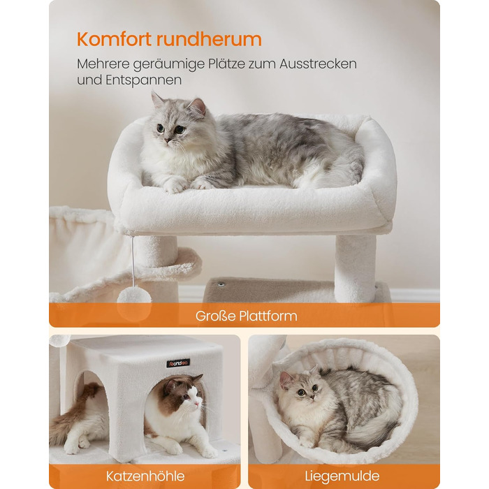 Дерево для котів Feandrea 96 см з платформою, будиночком, гамаком та сходами, PCT51W (кремовий)