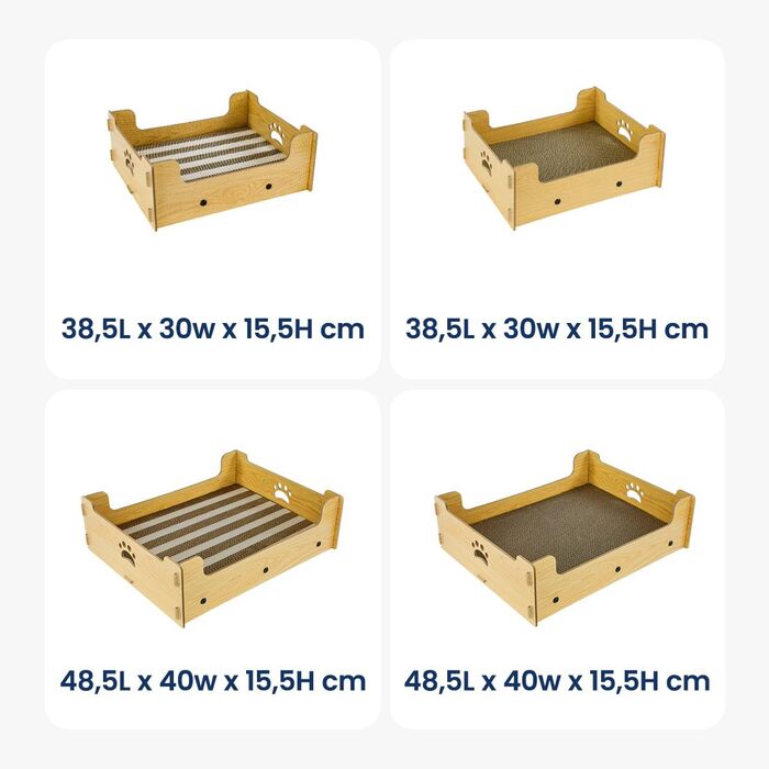 Кігтечка для котів з картону велика XXL, лежанка-кігтеточка, коробка для котів, кігтешкребок, килимок для котів з високоякісного гофрокартону та дерева, 48,5x40x15,5 см, подарунок для любителів котів, жовто-білі смуги