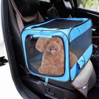 Складана переносна переносна коробка для собак Ergocar для автомобіля, блакитна, з підстилкою з флісу