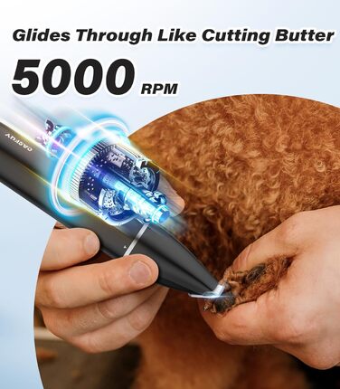 Бездротовий триммер для собак та котів Casfuy - тиха машинка для стрижки лап, очей, вух, обличчя, USB-зарядка, чорний