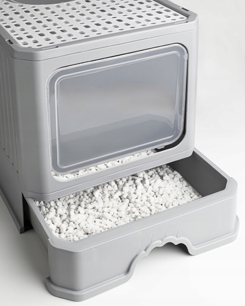 Закритий лоток-туалет для котів Be-Active.pl сірий, з висувною шухлядою та лопаткою