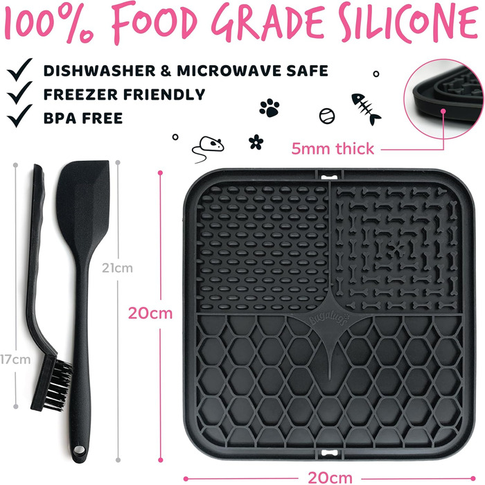 Килимки для собак та котів Bugalugs Licky Mats - 2 шт., чорний/сірий, харчовий BPA-free, зменшує стрес