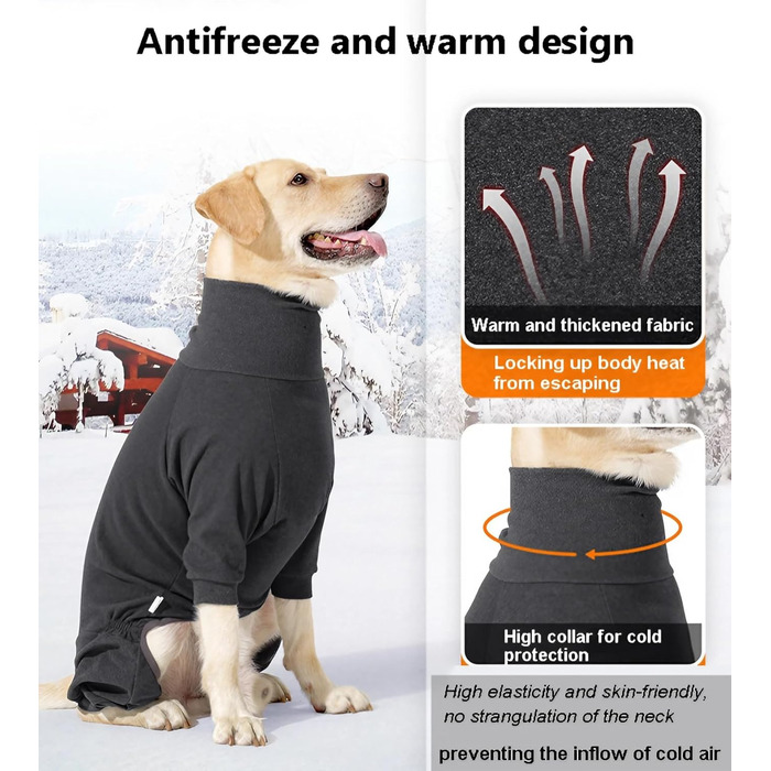 Зимовий одяг для собак з ніжками - тепла куртка з поліестеру для малих, середніх та великих собак. Повний захист, м'яка та зручна (для дому/на вулицю, сніг). Колір: темно-сірий, розмір: L