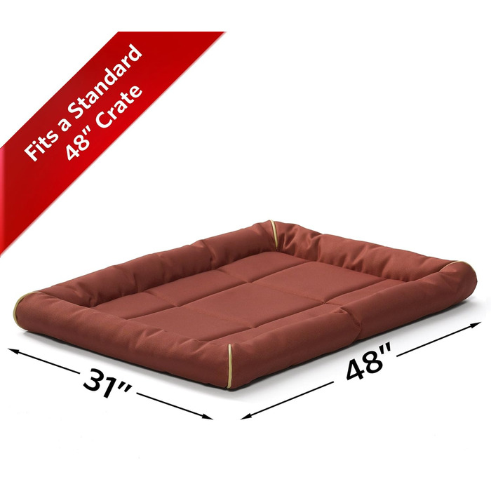 Лягу для собак Midwest Homes for Pets QuietTime MAXX M/L, цегляного кольору, водо- та запахонезахисний, з м'яким бортиком та антиковзною основою, для кліток 91 см, 120x9x75 см