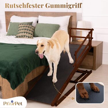 Східці для собак до ліжка з поручнями - для великих собак до 90 кг - регульована висота до 94.5 см - ширина 49,5 см - складані - антиковзні ручки - береза - натуральний колір (волоський горіх)