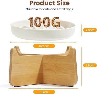 PETTOM Миска для котів протиковзаюча піднята, керамічна миска для котів, повільна годівниця для котів, миска протиковзання для котів та маленьких собак, біла миска + підставка (миска біла-квітка + підставка)