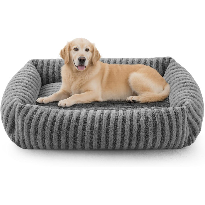 Крісло-ліжко для собак середніх порід, знімний чохол, тепле, м'яке, антиковзаюча підставка, 64 x 54 x 18 см, (M-PLUS-91 x 69 x 20 см, сірий)