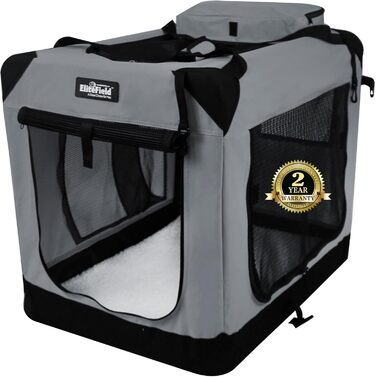 Клітка для собак EliteField з 3 дверцятами, складана, м'яка, з сумкою для перенесення та підстилкою з флісу, для дому та вулиці, 91.4 x 61 x 71 см, світло-сіра