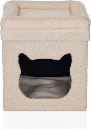 Квітковий будиночок для котів PAWY з подушкою, розкладне ліжко для котів з Bouclé тканини, знімний дах, 40x40x44 см, Бежевий, кутовий / 44 x 40 x 40 см Бежевий