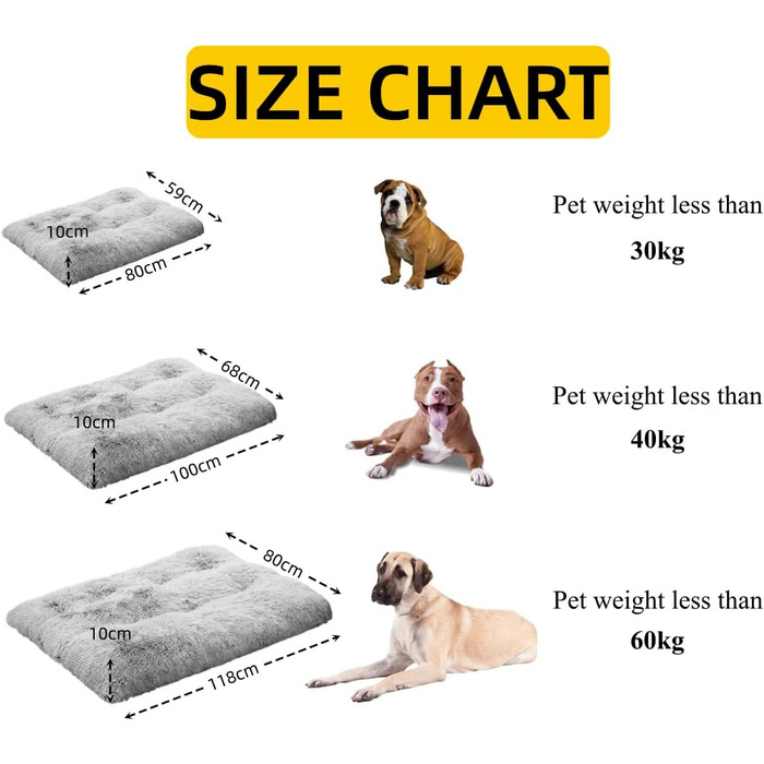 М'яке собаче ліжко для великих та середніх собак, плюшеве крісло-подушка для собак, товсті собачі матраци з неслизьким дном, пухнасте ліжко для домашніх тварин, можна прати та заспокоює (сірий, 80x118 см)