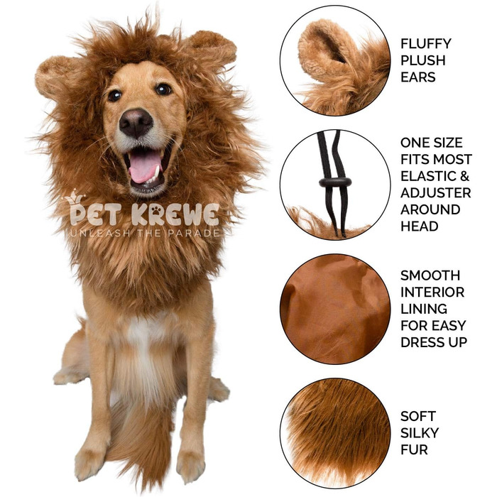 Грива для собак Pet Krewe - карнавальний костюм для великих собак, коричнева, 33-81,3 см