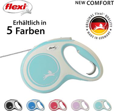 Рулетка-повідок Flexi для собак, висувна, з м'якою ручкою, 3/5/8 м, для тварин 8-20 кг, блакитна