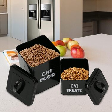 Контейнер для корму Morezi (2 шт.), з вуглецевої сталі, з герметичним кришкою та ложкою, для зберігання корму для собак, котів та інших тварин. Білий/Чорний