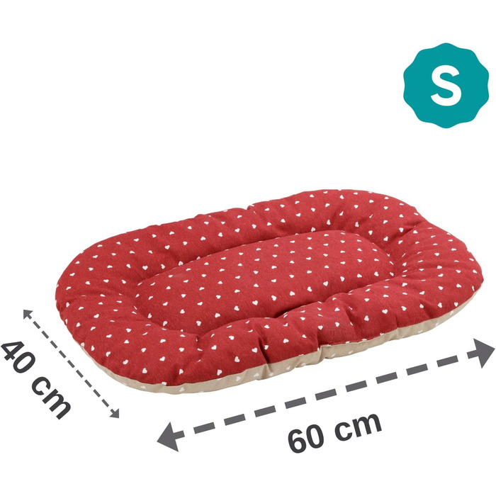 Подушка для собак та котів Baroni Home, 40x60x7 см, двостороння, серця червоно-білі, сірий та бордовий колір