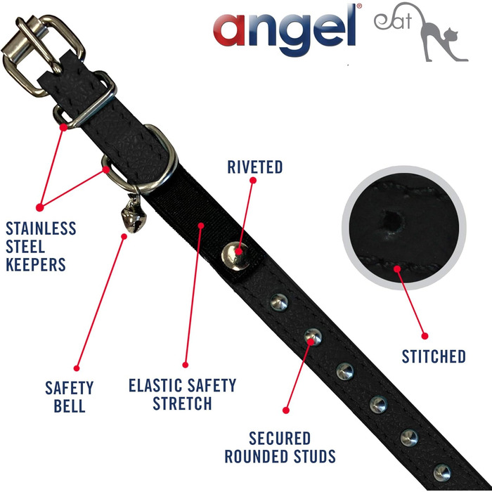 Шкіряний нашийник для котів Angel Pet Supplies з шипами, безпечний, еластичний, білий, 30 см х 1,3 см