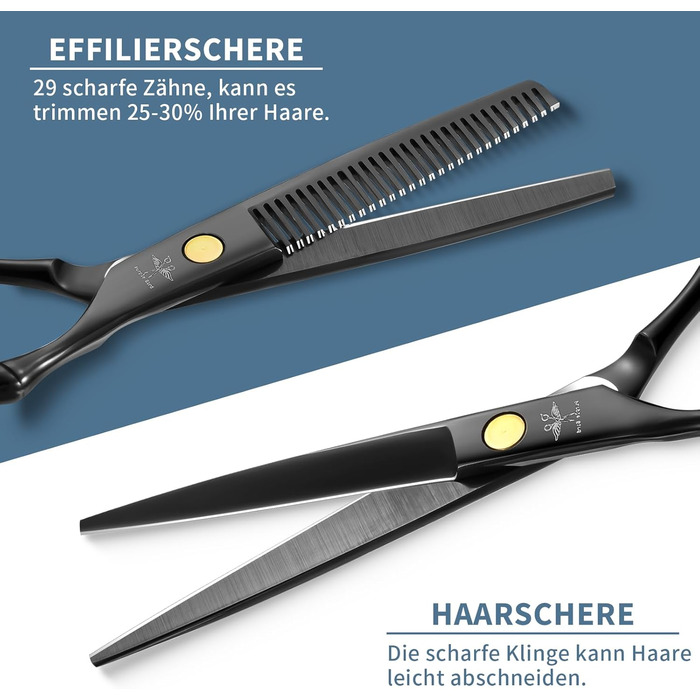 Набір професійних перукарських ножиць PURPLEBIRD: 10 шт. (чорний). Ножиці для стрижки та фінальної обробки волосся з нержавіючої сталі. Ідеально для перукарів, барберів та початківців.