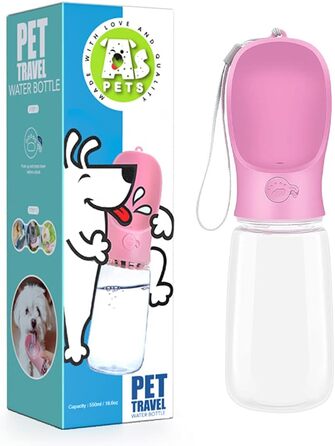 Портативна пляшка для води для собак AS Pets, 550 мл, рожева: витокозахисна, антибактеріальна, для прогулянок