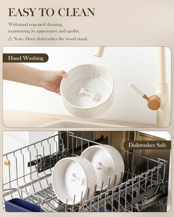 Набір мисок для собак Malacasa з підставкою з горіхового дерева, 3.5 чашок кераміки, миски для кормів та води для цуценят та собак, з антиковзним дном, підходить для собак та котів. В комплекті: п'ятилистове трав'яне добриво + стільнички.