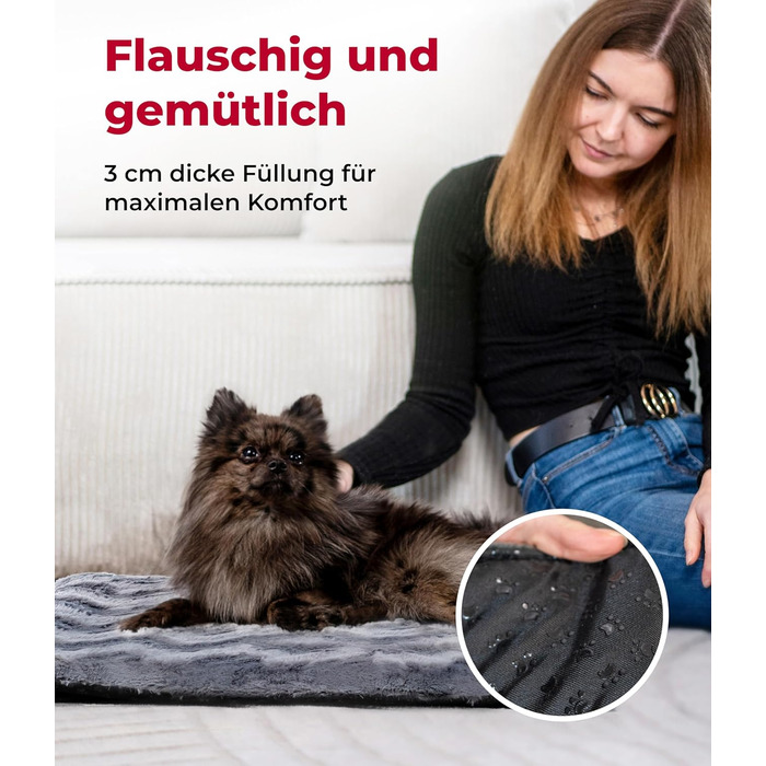 Килимок для собак HS-Hundebett® з антиковзаючою основою, XS (45x65 см) – М'який, з наповнювачем, зручний для миття – Тепла ковдра для собак, Антрацит, Made in DE 45x65 см