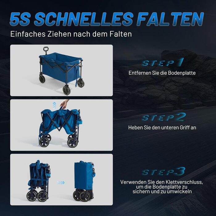 Садова та вантажна візок Timber Ridge 200л з ручкою та тримачем для напоїв, 100кг, для відпочинку, кемпінгу та покупок (Блакитний)