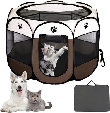 Кія: Переносний вольєр для цуценят та тварин 74x74x43 см, вольєр для собак, котів, кроликів (колір: коричневий)